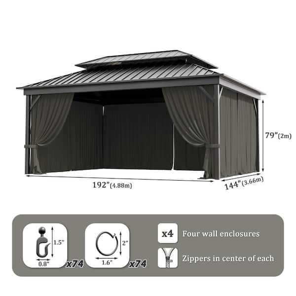 12 ft. x 16 ft. Universal Outdoor Privacy Curtains, Gazebo Replacement with Zipper Grey (4-Side Curtain Only)