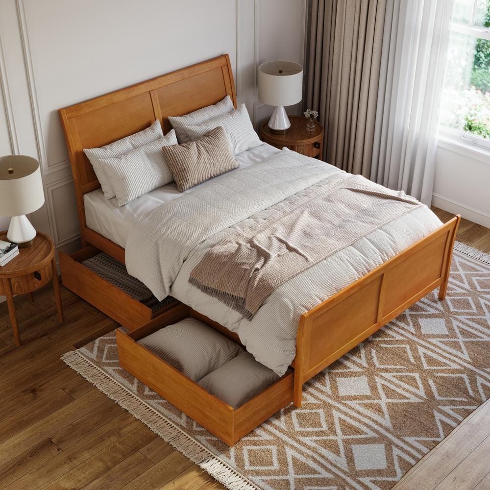 Portland Light Toffee Queen Wood Platform Bed with Storage Drawers