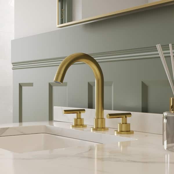 3-Hole 8 in. Widespread Double Handle High-Arc Bathroom Sink Faucet in Spot Resist Brushed Gold Drain Included