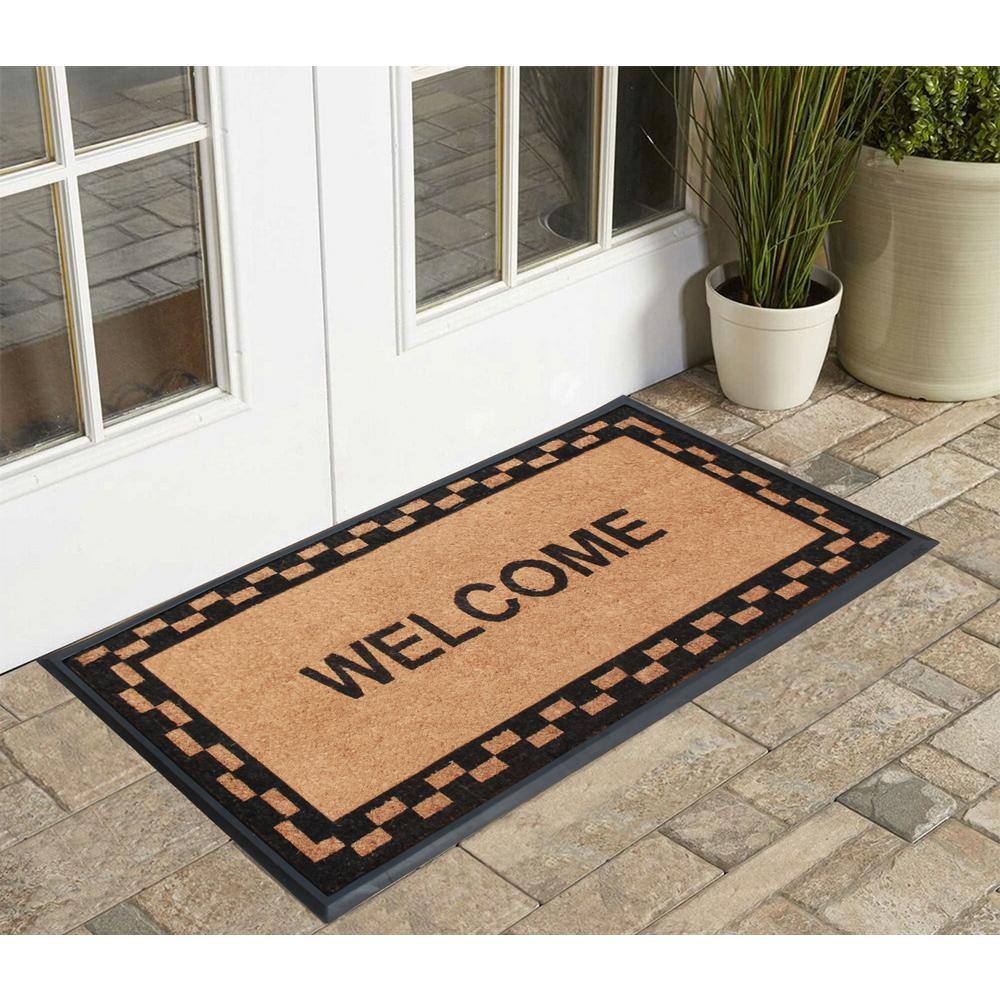 Heavy Duty Black and Beige Coir Rubber Outdoor Welcome Doormat