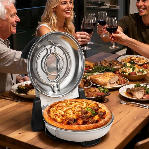 Pizza Oven, 12 in. White Electric Pizza Maker, 1200 W Electric Pizzas Cooker with Cordierite Stone for Precise Cooking