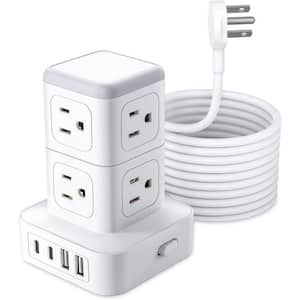 8-Outlet Tower Power Strip Surge Protector with 4 USB Port, 10 ft. Extension Cord & Single Switch in White