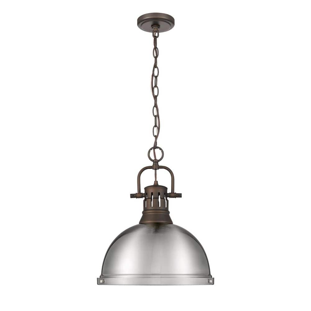 Duncan 16.875 in. 1 Light Rubbed Bronze Pendant Light with Pewter Shade price history on PriceWatchPro