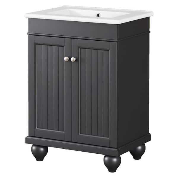 Nestfair 24 in. W. x 18.3 in. D x 33.9 in. H Single Sink Freestanding Bath Vanity in Black with White Ceramic Top
