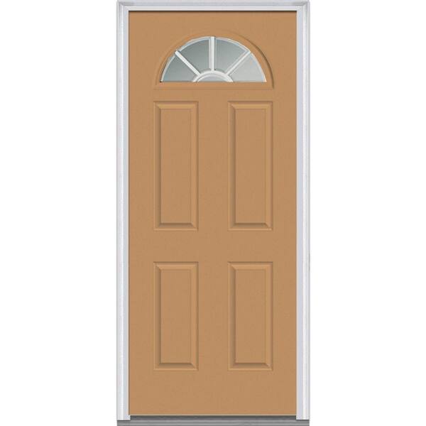 MMI Door 32 in. x 80 in. Grilles Between Glass Left-Hand Inswing 1/4-Lite Clear 4-Panel Classic Painted Steel Prehung Front Door