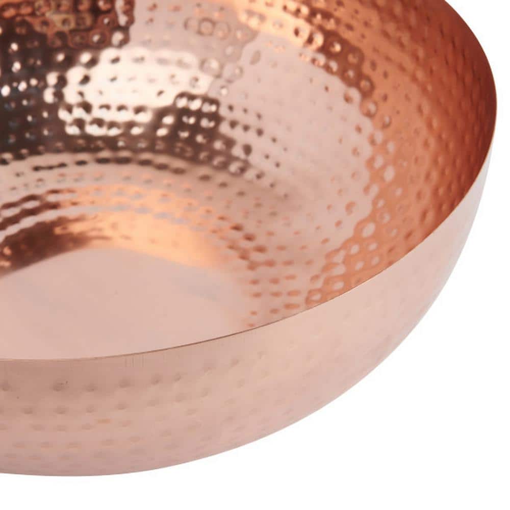 14" Round Hammered Copper Finish Metal Serving Bowl