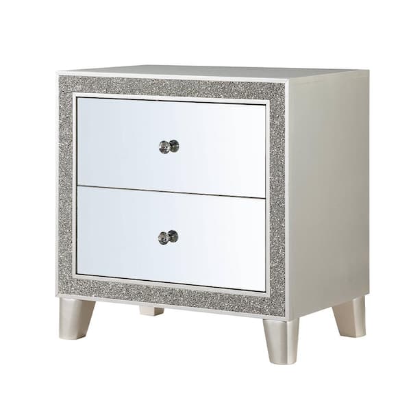 Acme Furniture Sliverfluff 2-Drawer Mirrored & Champagne Finish Nightstand 26 in. X 17 in. X 26 in.