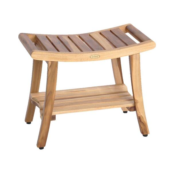 teak bathroom bench with shelf