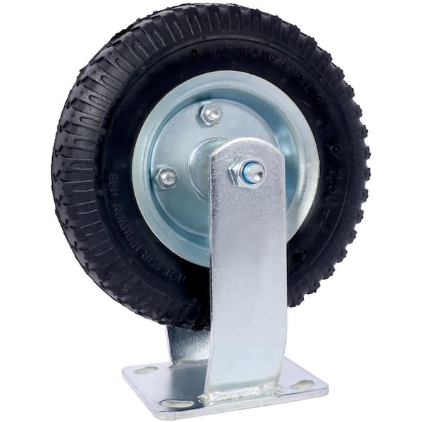 4-Pieces 8 in. Black Pneumatic Tire, Caster Wheel Swivel Plate, Steel Hub with Ball Bearings, 5/8 in. Bore Centered Axle