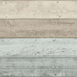 Blue Painted Wood Peel and Stick Non-Woven Wallpaper