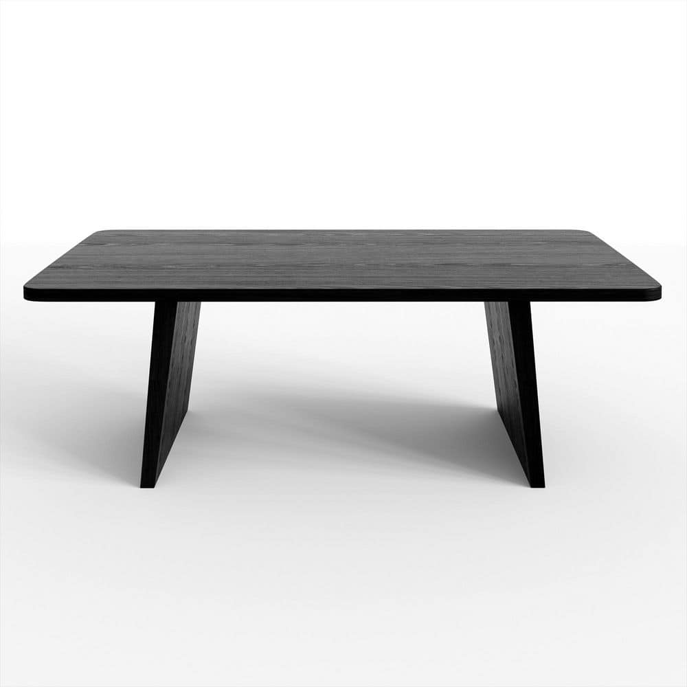 7 Piece Modern Rectangular Wood Top 79 in. Panel Base Dining Table Set Seats 6