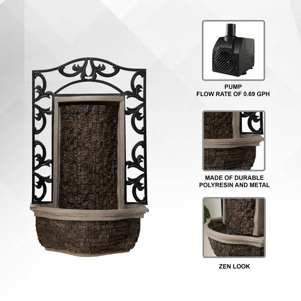 30.31'' H Brown and Black Polyresin Metal Wall Fountain