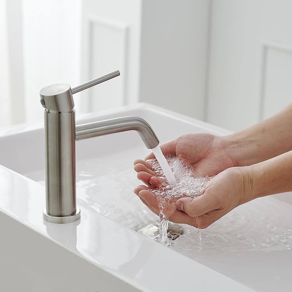 Brushed Nickel Single-Handle Bathroom Faucet with Pop-Up Drain