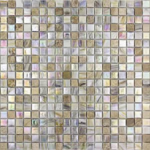 Mingles 11.6 in. x 11.6 in. Glossy Beige Glass Mosaic Wall and Floor Tile (18.69 sq. ft./case) (20-pack)