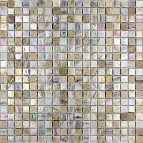 Apollo Tile Mingles 11.6 in. x 11.6 in. Glossy Beige Glass Mosaic Wall and Floor Tile (18.69 sq. ft./case) (20-pack)