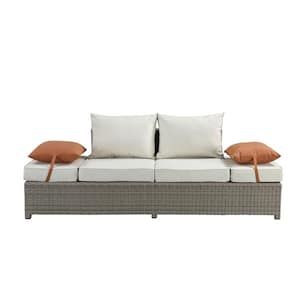 Salena Gray 2-Piece Wicker Outdoor Sectional Set Beige Cushions