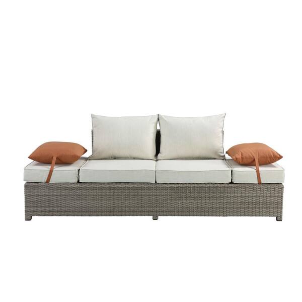 Acme Furniture Salena Gray 2-Piece Wicker Outdoor Sectional Set Beige Cushions