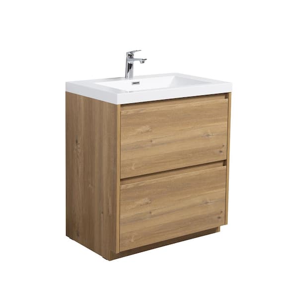 MT 29.5 in. W x 19.6 in. D Single Sink Freestanding Bath Vanity in Mature Oak with White Resin Vanity Top