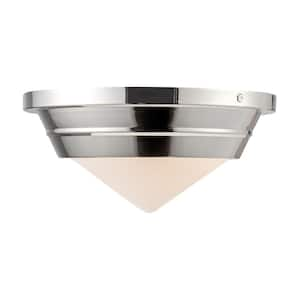 Willard 10 in. 1-Light 60-Watt Polished Nickel/Opal Matte Glass Flush Mount