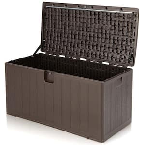 105 Gal. Brown Outdoor Resin Deck Box All Weather Lockable Storage Container