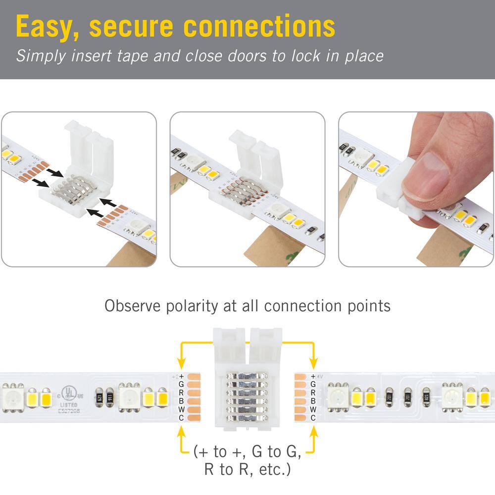 White Plastic 6 Pin RGB+WW LED Strip Light Tape Splice Connectors