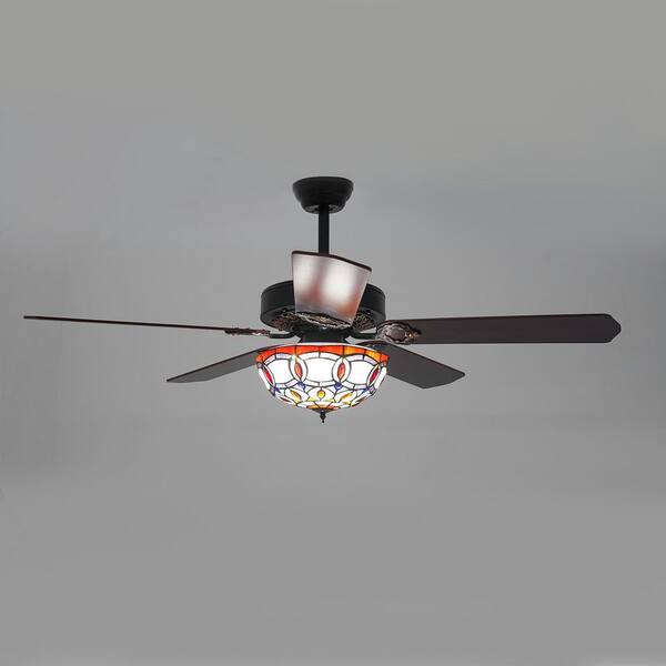 OUKANING 52 in. Black and Brown Downrod Mount Tiffany Style 3