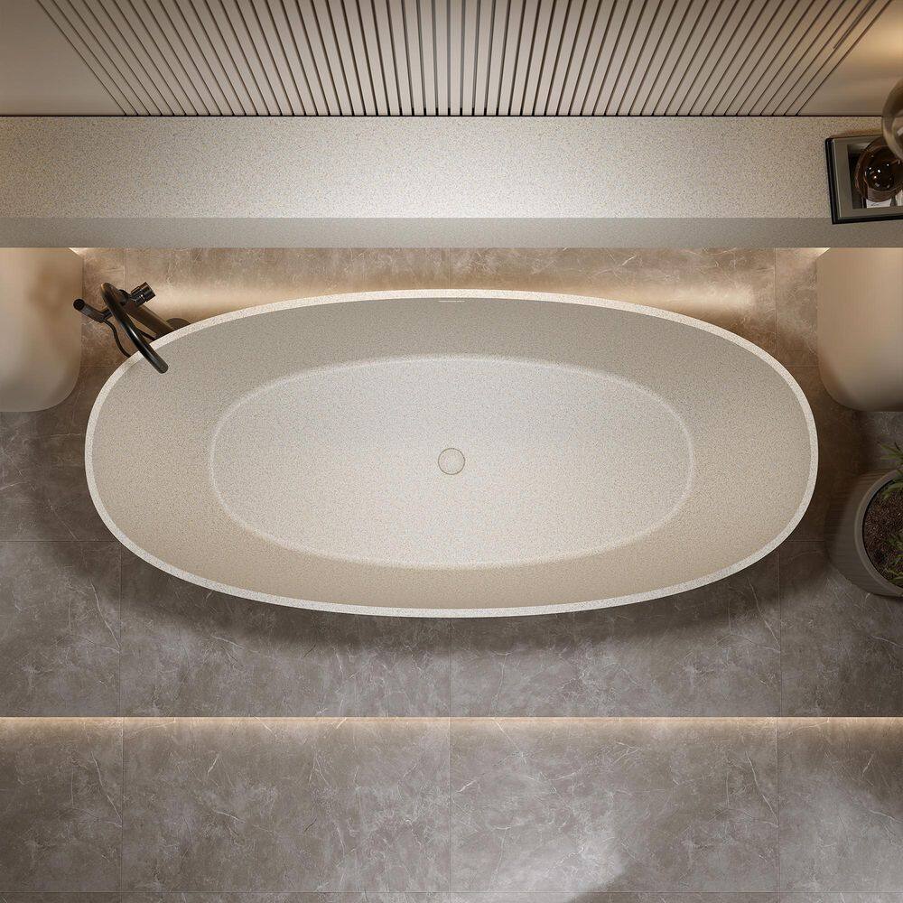 55 in. L x 29.5 in. W Flatbottom Freestanding Soaking Bathtub Solid Surface Mordern Tub with Center Drain in Cream Grey price history on PriceWatchPro