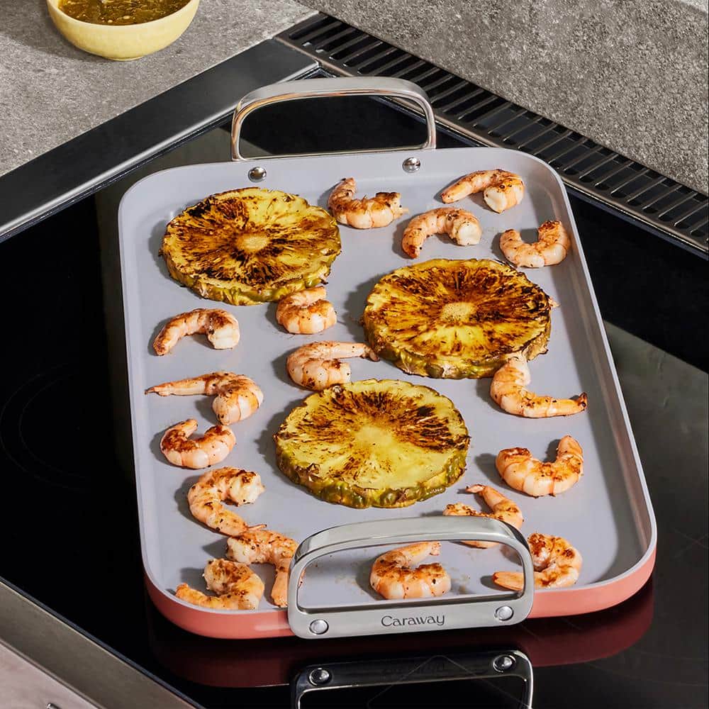 Terracotta Ceramic Nonstick Double Burner Griddle with Stainless Steel Handles