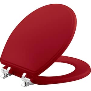 Weston Round Soft Close Enameled Wood Closed Front Toilet Seat in Red Never Loosens Chrome Metal Hinge