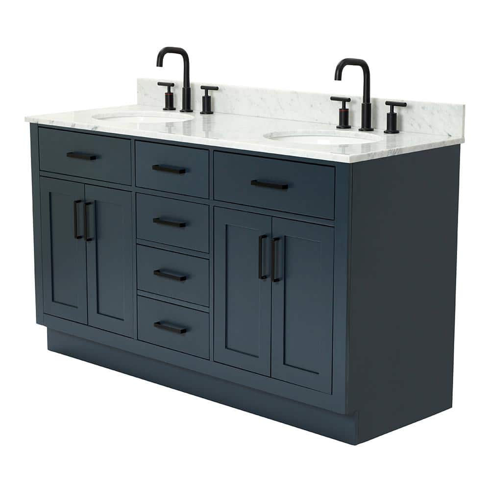 Midnight Blue 61" Freestanding Double Basin Vanity with Marble Top