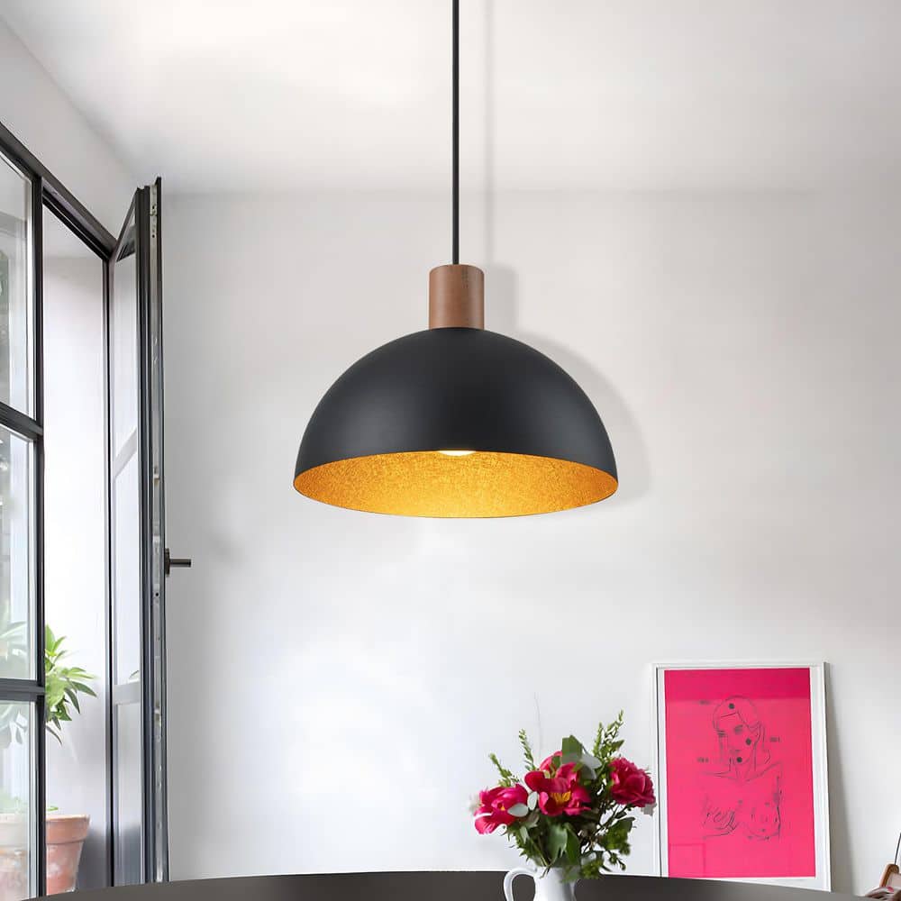 Nathan 11 in. 1-Light Scandinavian Black Dome Pendant Light for Kitchen Island Foyer Dinning Room price history on PriceWatchPro