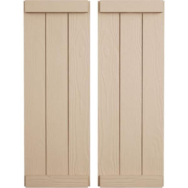 Ekena Millwork 16.5 in. x 26 in. Timberthane Polyurethane 3-Board Joined Board-n-Batten Sandblasted Faux Wood Shutters, End Batten Pair