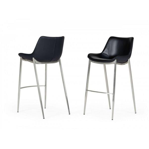 Benjara 36 in. Black and Silver Low Back Metal Frame Bar Stool with Leather Seat