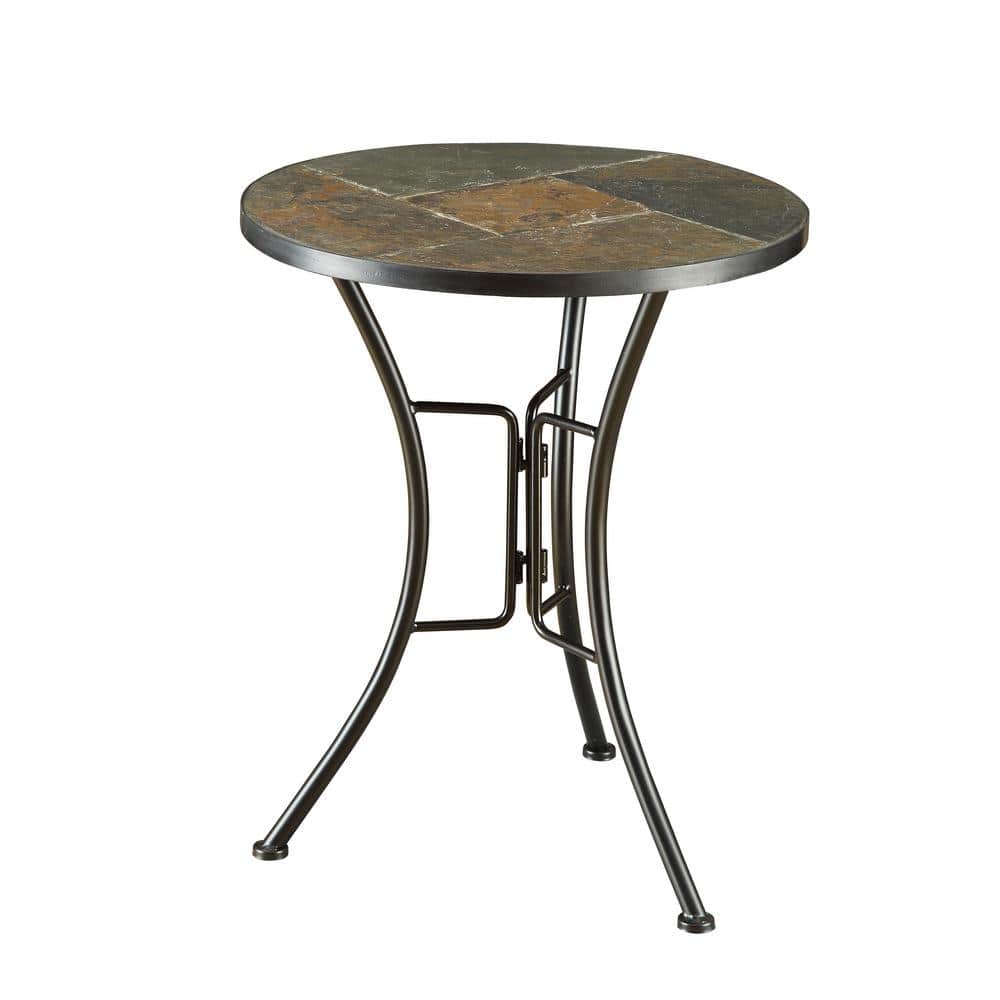 4D Concepts Wales Stone Collection 22 in. Black Round Slate Top End Table -  10166
