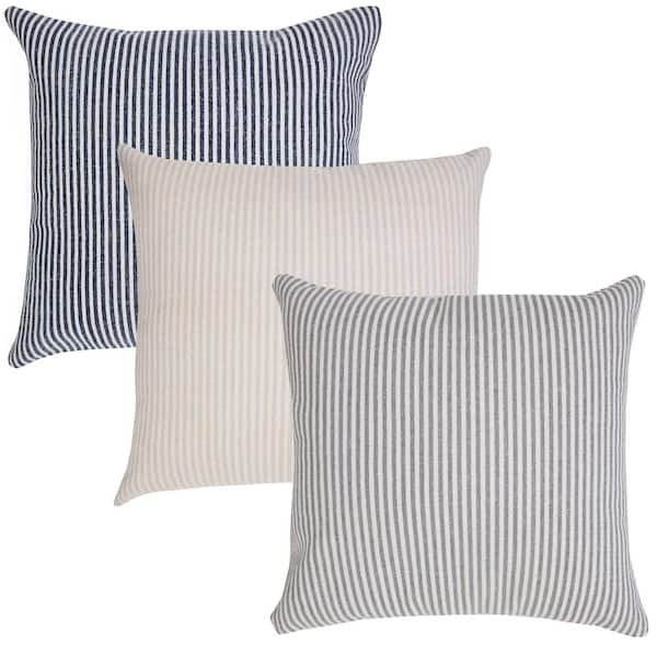 Goose Down Feather Throw Pillows Chevron Grey White 22 x 22 Set of