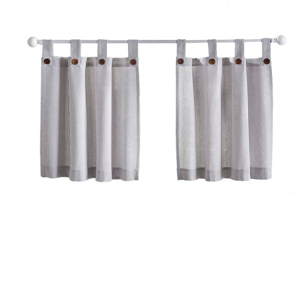 Gray Cotton Button Tab Top Light-Filtering Kitchen Window Tiers