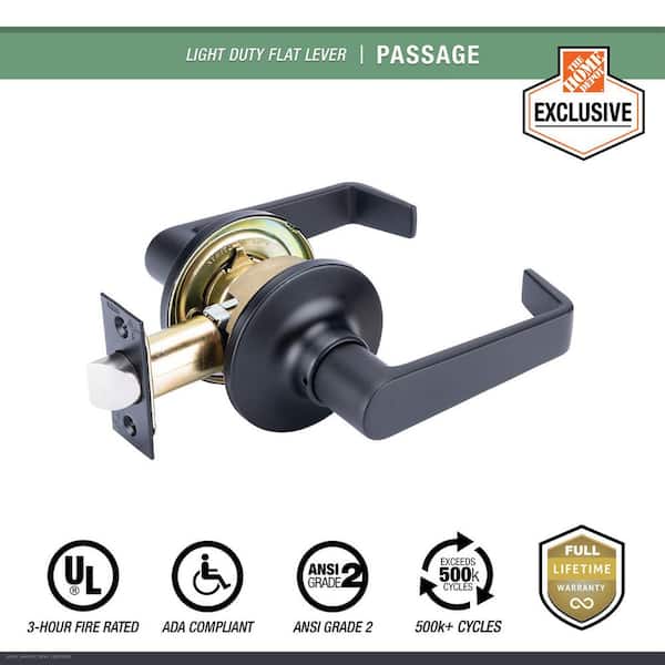 Light Duty Commercial Passage (hall/closet) Lever ADA UL 3-Hour Fire ANSI Grade 2, Matte Black Finish