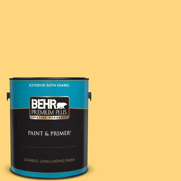 BEHR PREMIUM PLUS 1 gal. Home Decorators Collection #HDC-SM16-05 Deviled Egg Satin Enamel Exterior Paint & Primer