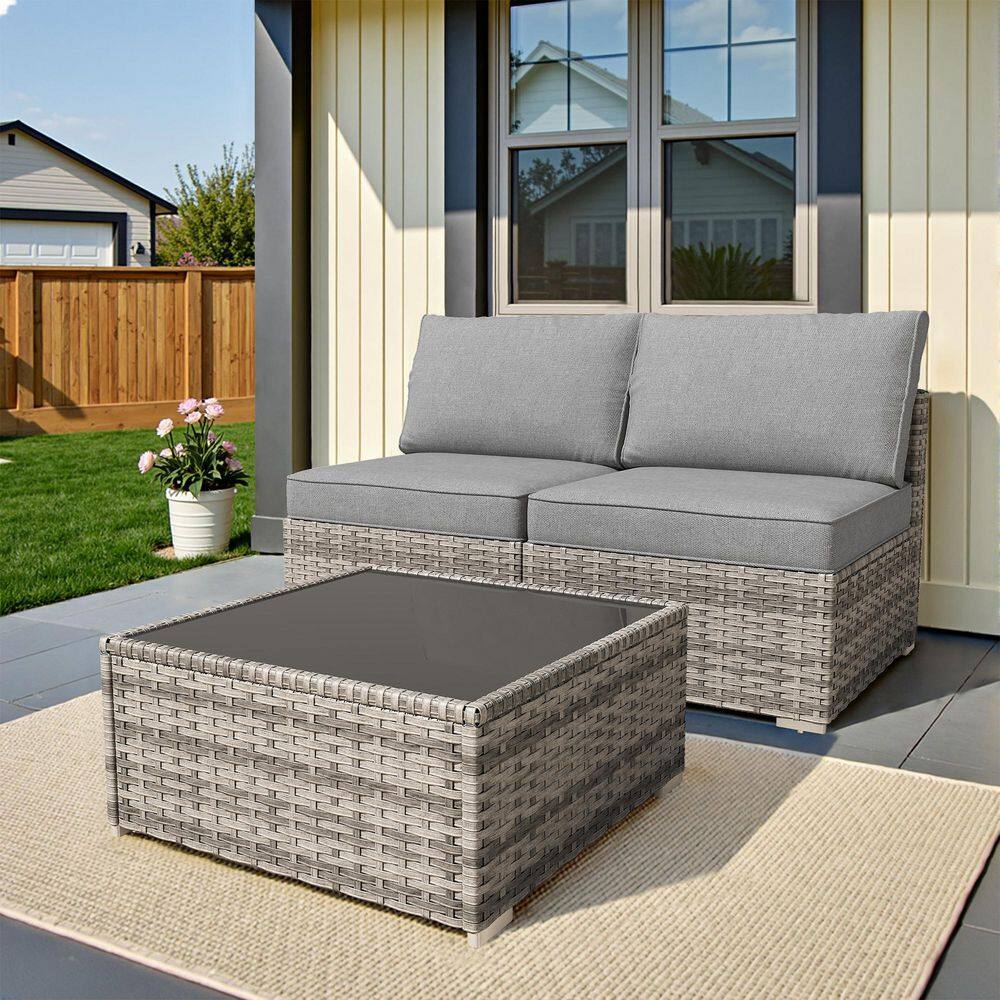 Charm 3 Pieces Wicker Patio Conversation Seating Sofa Set with Dark Grey Cushions and Coffee Table price history on PriceWatchPro