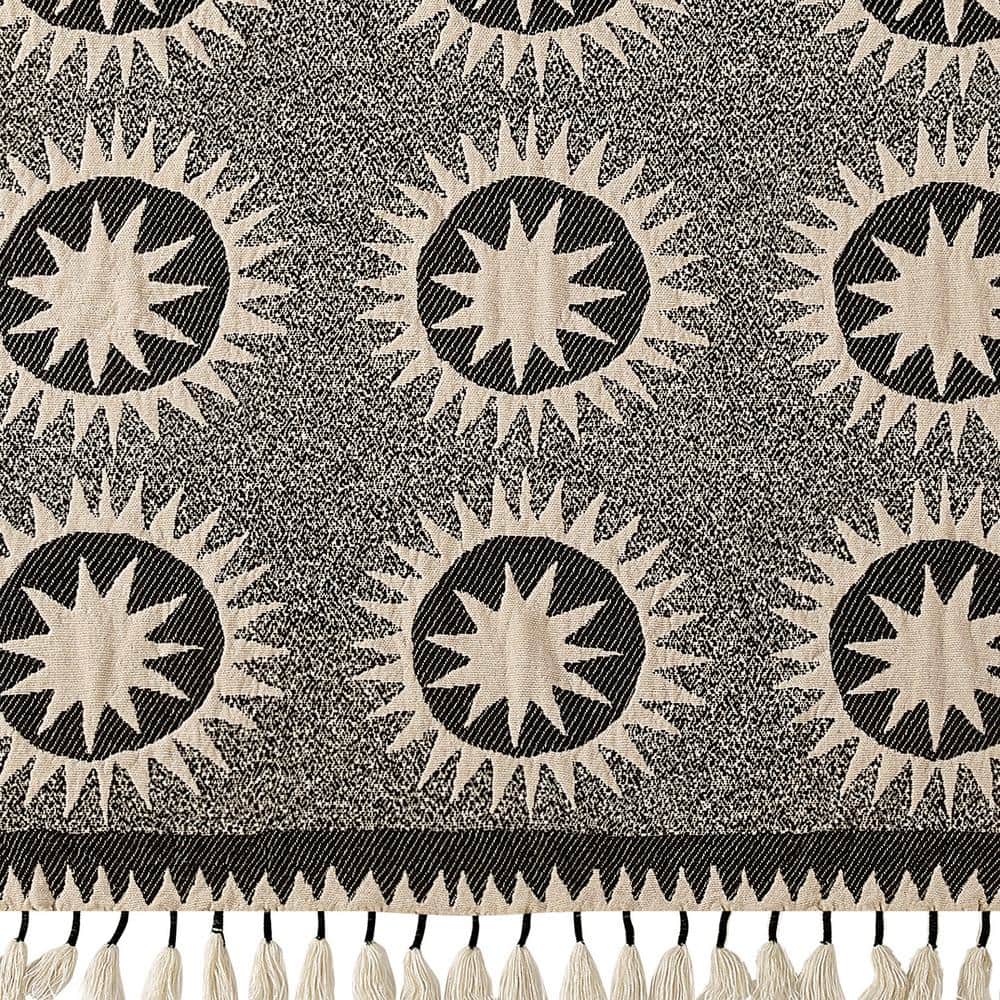 Soleil Cream and Black Polyester Acrylic Throw Blanket with Tassels