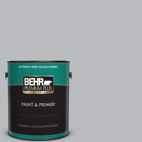 BEHR PREMIUM PLUS 1 gal. #PPU18-05 French Silver Semi-Gloss Enamel Exterior Paint & Primer