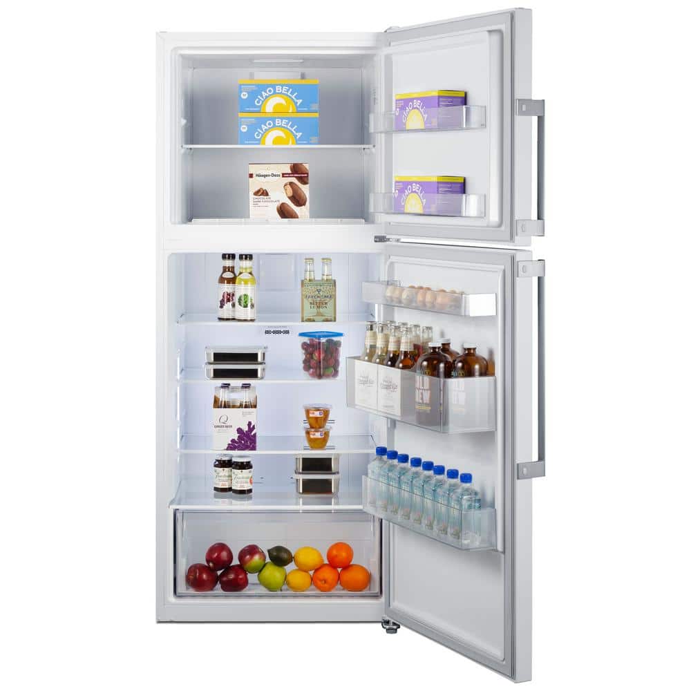 Compact White Energy Star Top Freezer Refrigerator with Glass Shelves