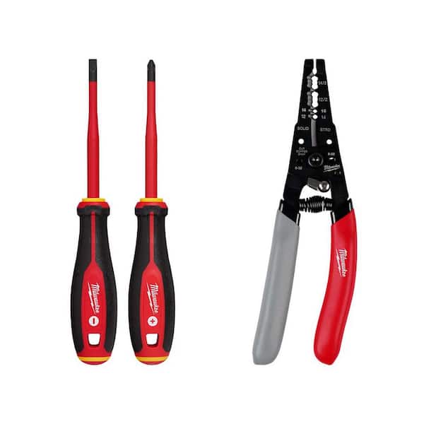 1000-Volt Insulated Slim Tip Screwdriver Set with 12-16 AWG NM Dipped Grip Wire Stripper and Cutter (3-Piece)