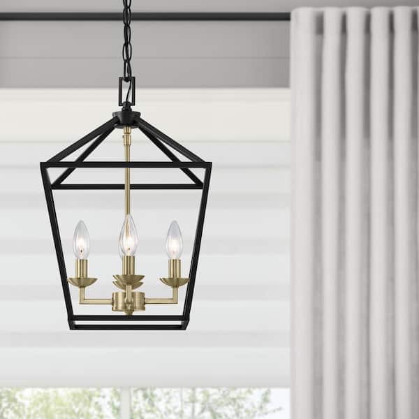 Home Decorators Collection Weyburn 4-Light Black and Gold Farmhouse Chandelier Light Fixture with Caged Metal Shade
