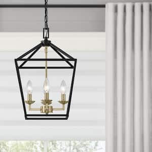 Weyburn 4-Light Black and Gold Farmhouse Chandelier Light Fixture with Caged Metal Shade