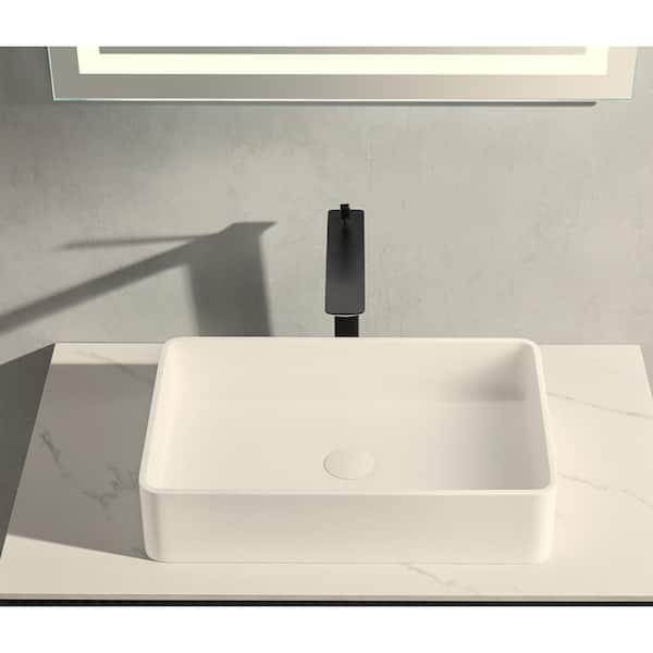 Unbranded 21.25 in. L x 13.75 in. W x 4.75 in. D Matte White Solid Surface Rectangular Bathroom Vessel Sink