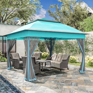 11 ft. x 11 ft. Turquoise Steel Pop-up Gazebo with Mosquito Netting