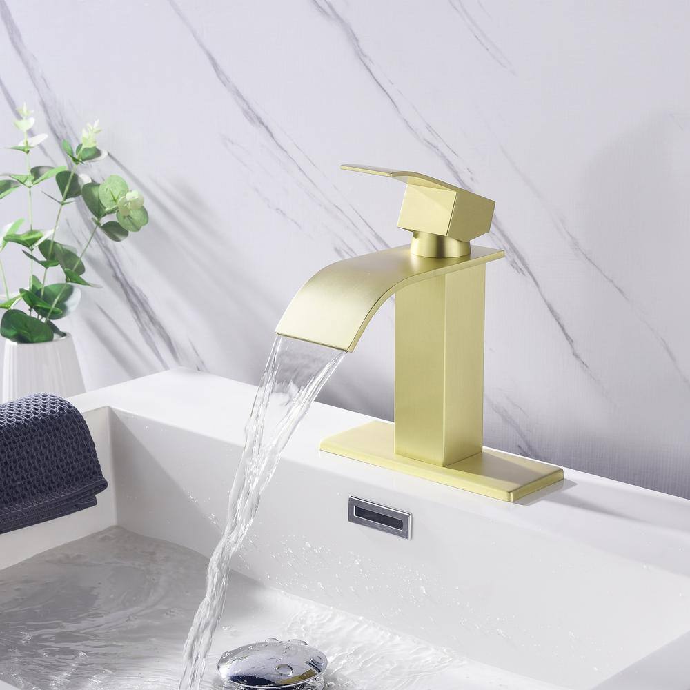 Brushed Gold Stainless Steel Waterfall Bathroom Faucet