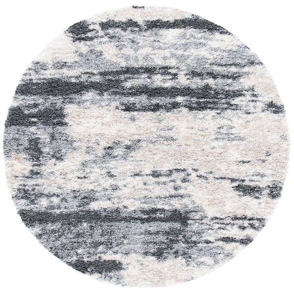Fontana Shag 5 ft. x 5 ft. Gray/Ivory Distressed Round Area Rug