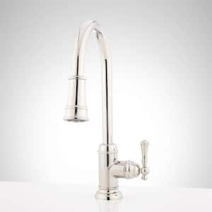 Single Handle Amberley Pull Down Sprayer Kitchen Faucet in Polished Nickel